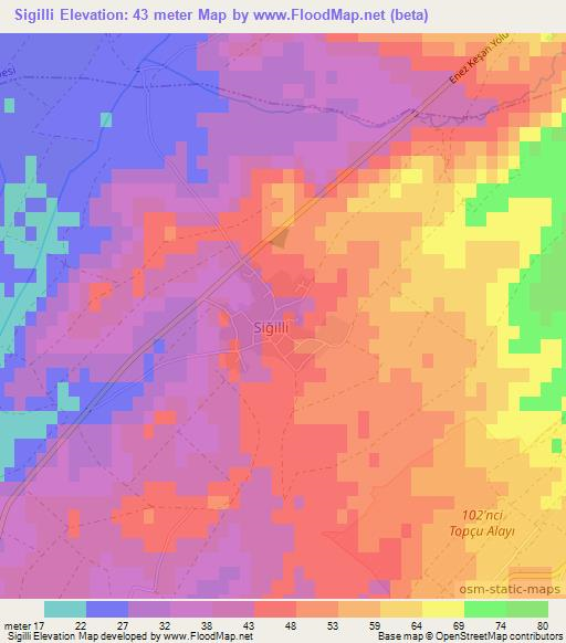 Sigilli,Turkey Elevation Map