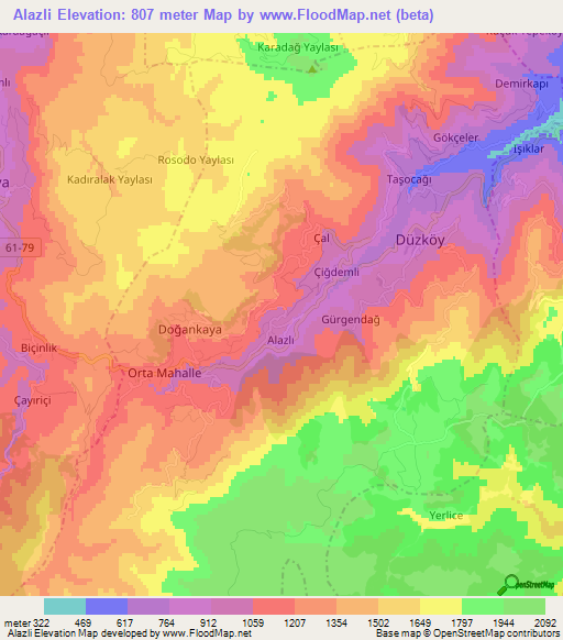 Alazli,Turkey Elevation Map