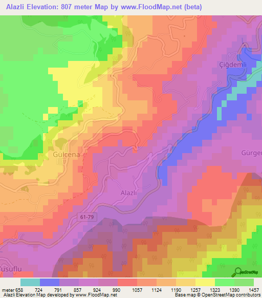 Alazli,Turkey Elevation Map