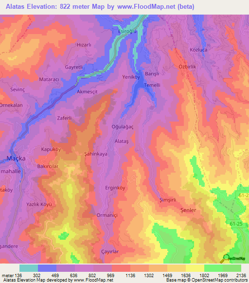 Alatas,Turkey Elevation Map