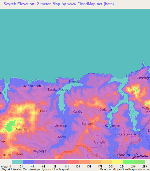 Seyrek,Turkey Elevation Map