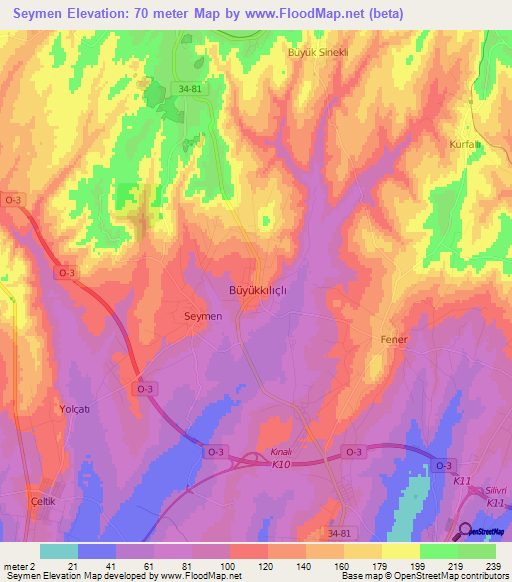 Seymen,Turkey Elevation Map