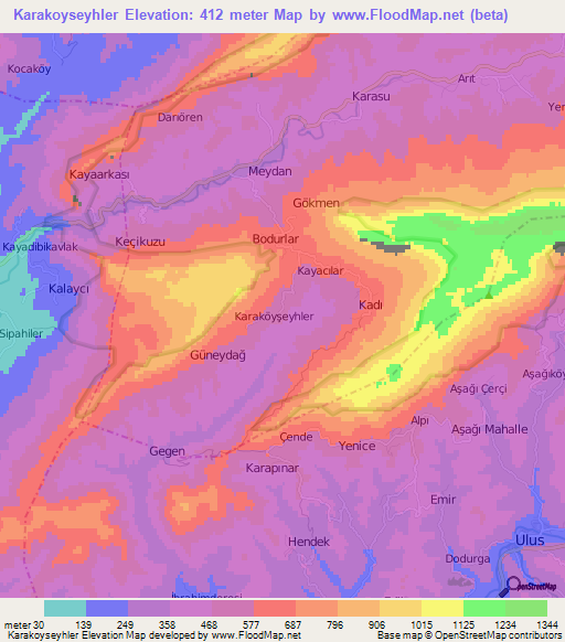 Karakoyseyhler,Turkey Elevation Map