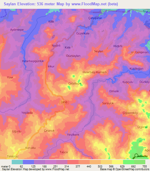 Saylan,Turkey Elevation Map