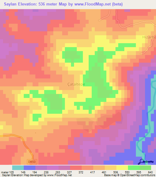 Saylan,Turkey Elevation Map