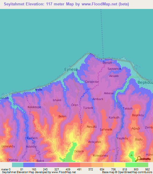 Seyitahmet,Turkey Elevation Map