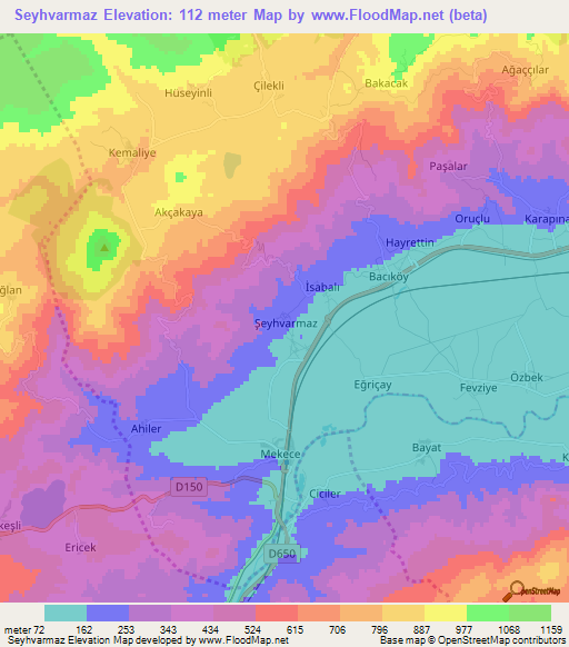 Seyhvarmaz,Turkey Elevation Map