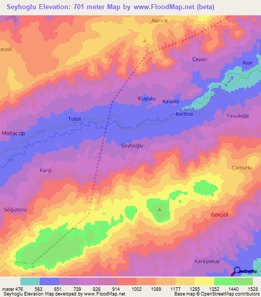 Seyhoglu,Turkey Elevation Map