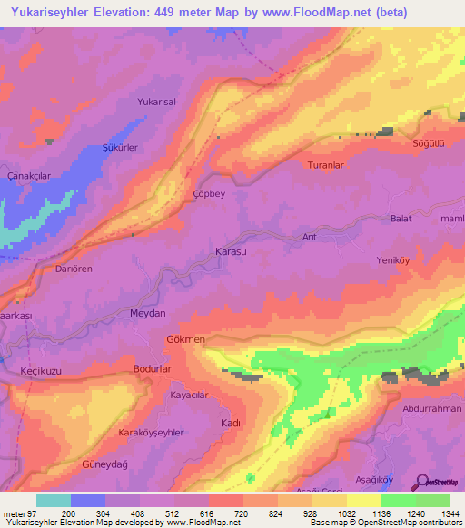 Yukariseyhler,Turkey Elevation Map