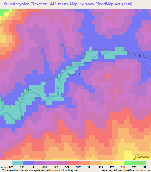 Yukariseyhler,Turkey Elevation Map