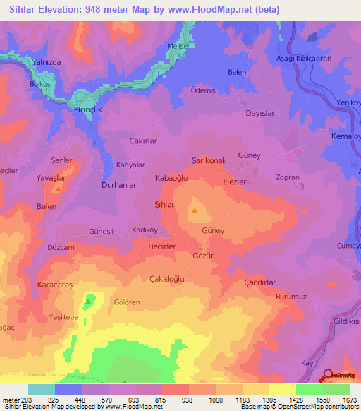 Sihlar,Turkey Elevation Map