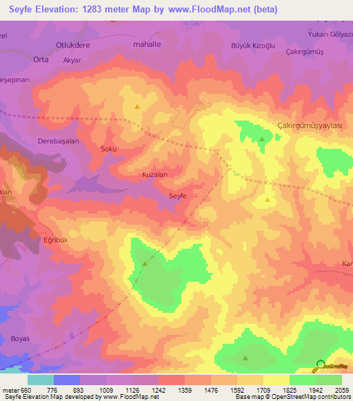 Seyfe,Turkey Elevation Map