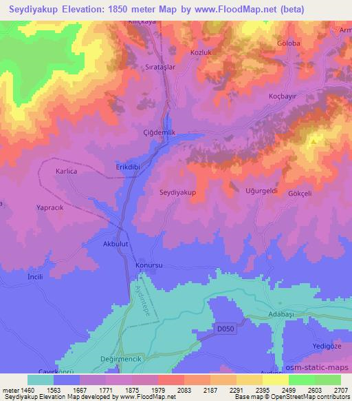 Seydiyakup,Turkey Elevation Map