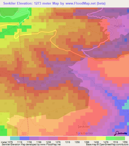 Sevkiler,Turkey Elevation Map