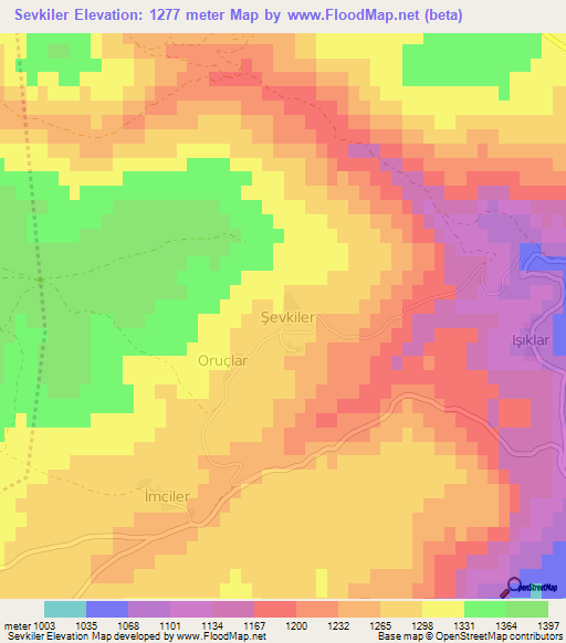 Sevkiler,Turkey Elevation Map