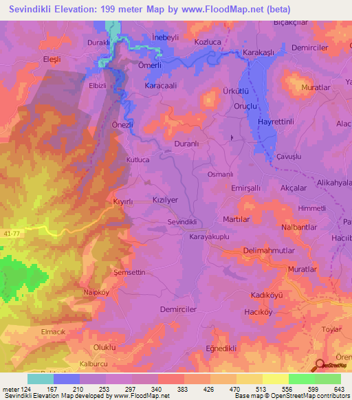 Sevindikli,Turkey Elevation Map