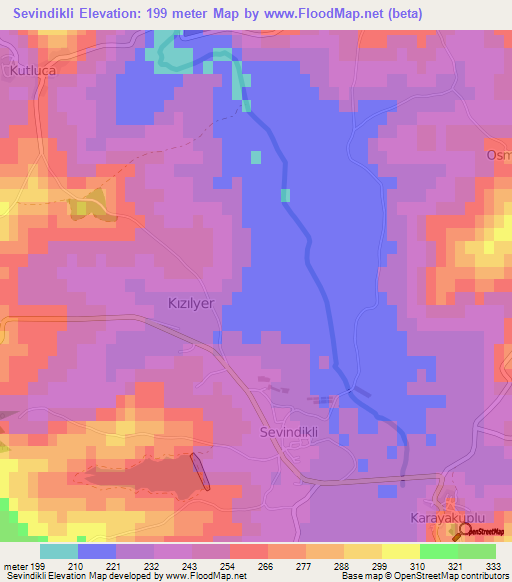 Sevindikli,Turkey Elevation Map