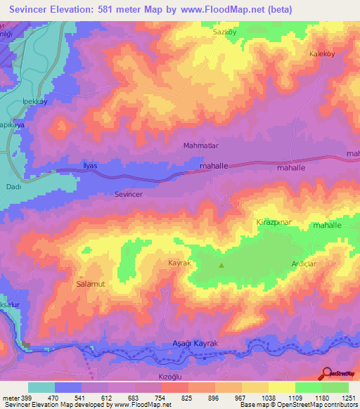 Sevincer,Turkey Elevation Map