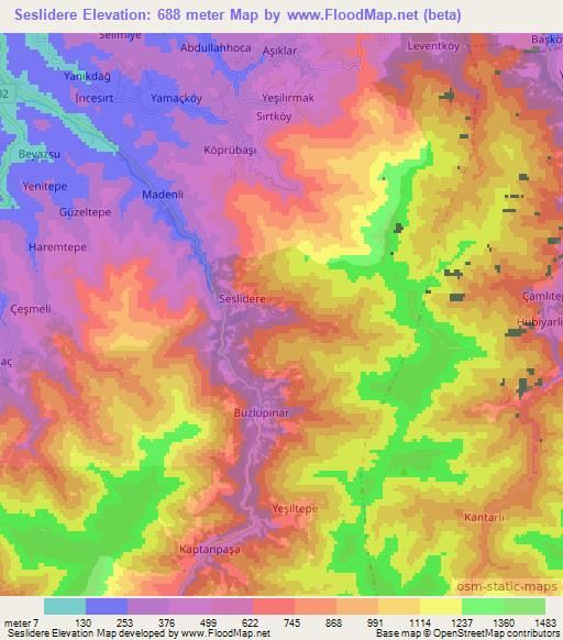 Seslidere,Turkey Elevation Map