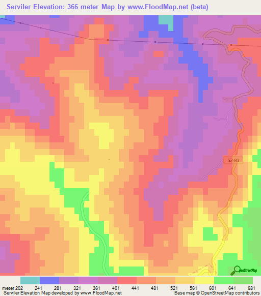 Serviler,Turkey Elevation Map