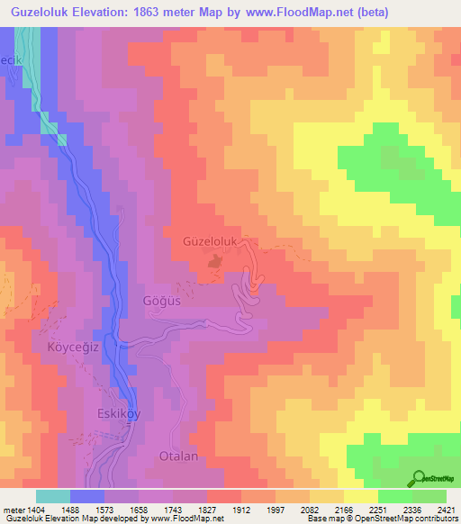 Guzeloluk,Turkey Elevation Map