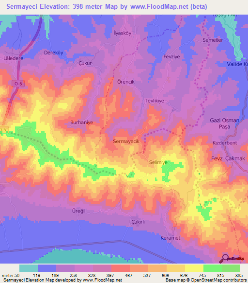 Sermayeci,Turkey Elevation Map