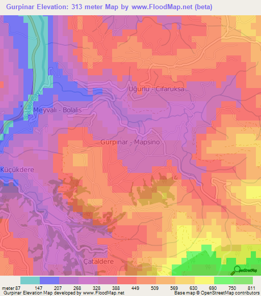 Gurpinar,Turkey Elevation Map