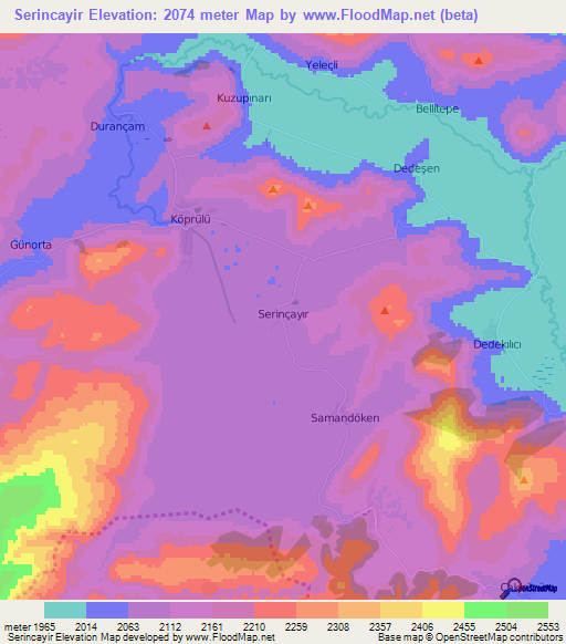 Serincayir,Turkey Elevation Map