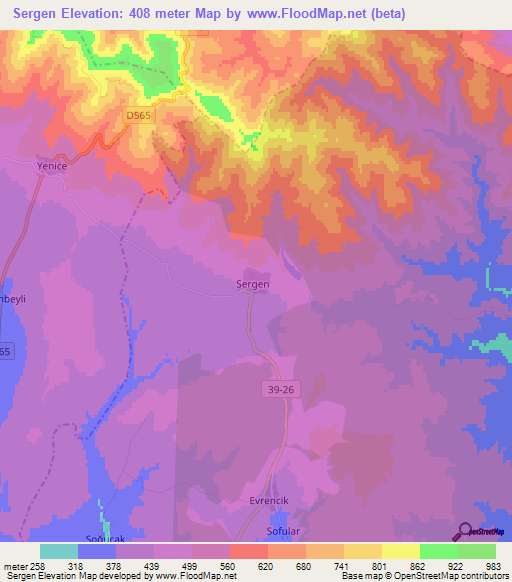 Sergen,Turkey Elevation Map