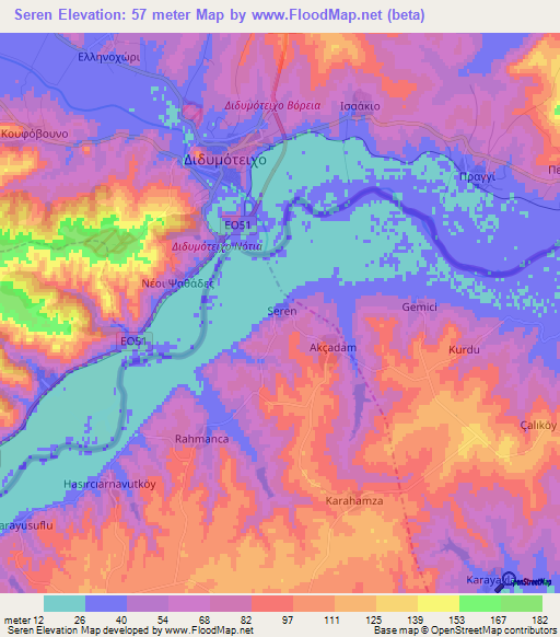 Seren,Turkey Elevation Map