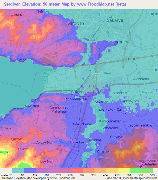 Serdivan,Turkey Elevation Map