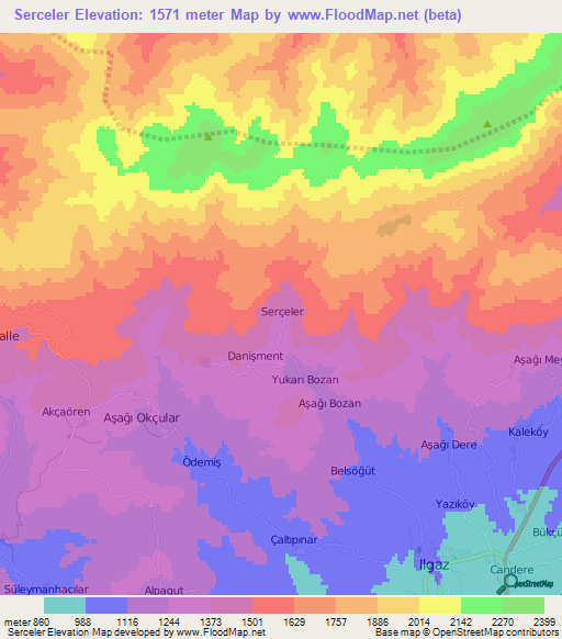 Serceler,Turkey Elevation Map