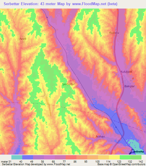 Serbettar,Turkey Elevation Map