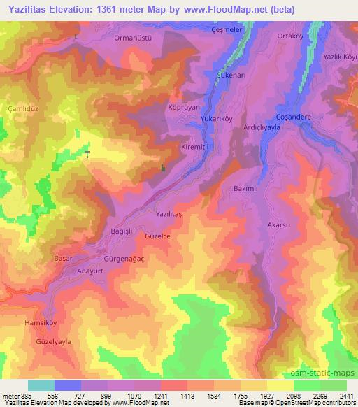 Yazilitas,Turkey Elevation Map