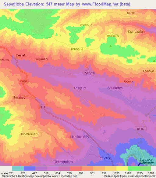 Sepetlioba,Turkey Elevation Map