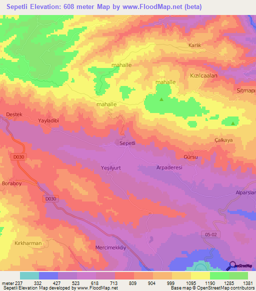 Sepetli,Turkey Elevation Map