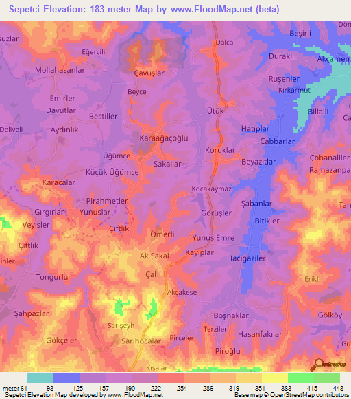 Sepetci,Turkey Elevation Map