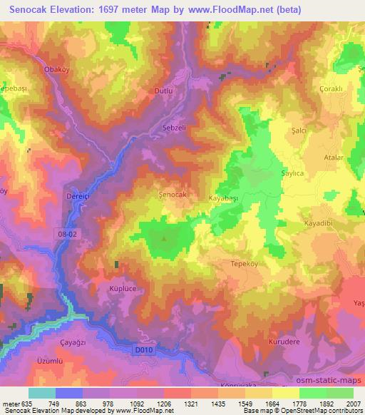 Senocak,Turkey Elevation Map