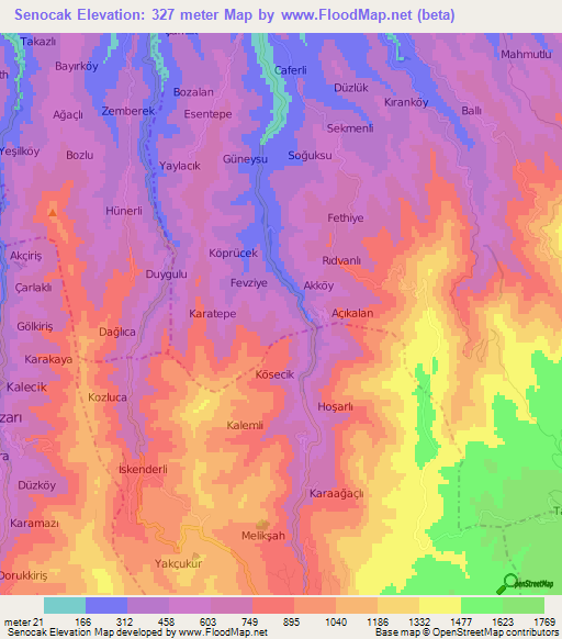 Senocak,Turkey Elevation Map