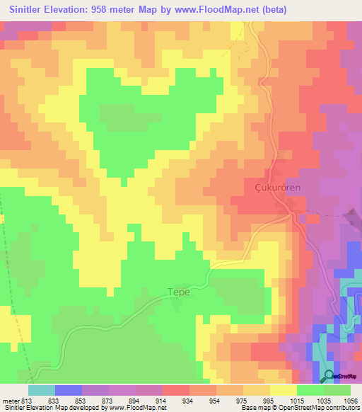 Sinitler,Turkey Elevation Map