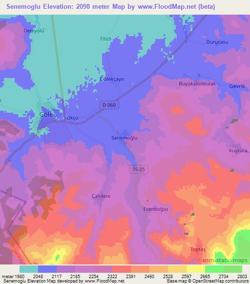 Senemoglu,Turkey Elevation Map
