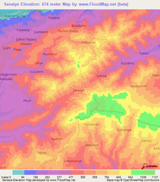 Senaiye,Turkey Elevation Map