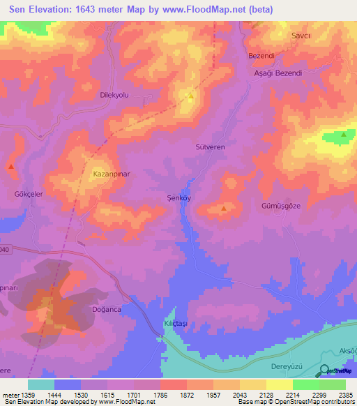 Sen,Turkey Elevation Map