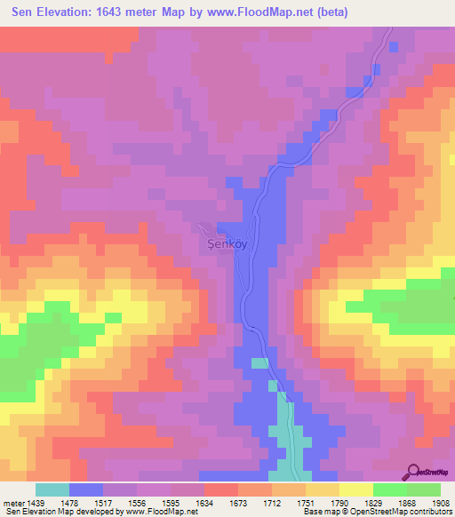 Sen,Turkey Elevation Map