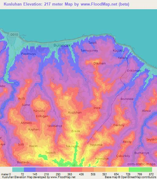 Kusluhan,Turkey Elevation Map