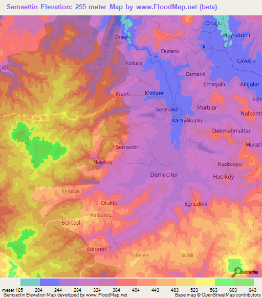 Semsettin,Turkey Elevation Map