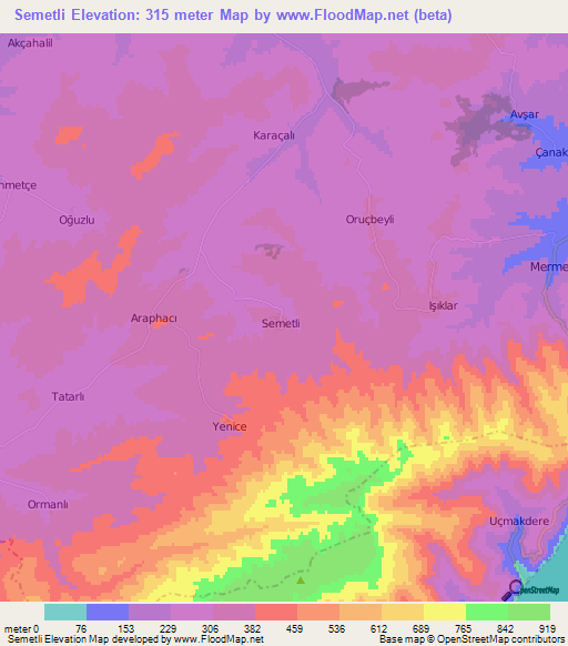 Semetli,Turkey Elevation Map