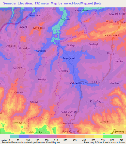 Semetler,Turkey Elevation Map