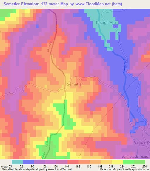 Semetler,Turkey Elevation Map