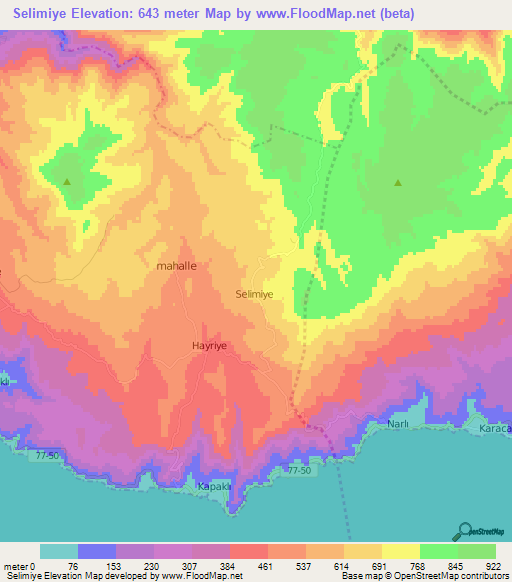 Selimiye,Turkey Elevation Map